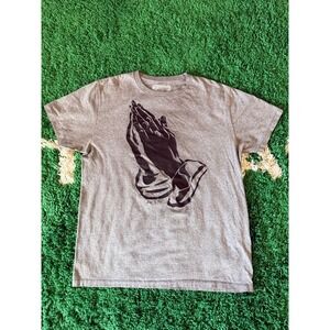 Ring of Fire Mens T-Shirt Gray Praying Hands Graphic Crew Neck Short Sleeve